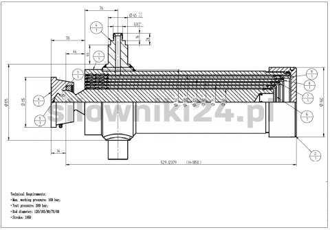 Siłownik wywrotu 12ton 1850mm 5sekcji