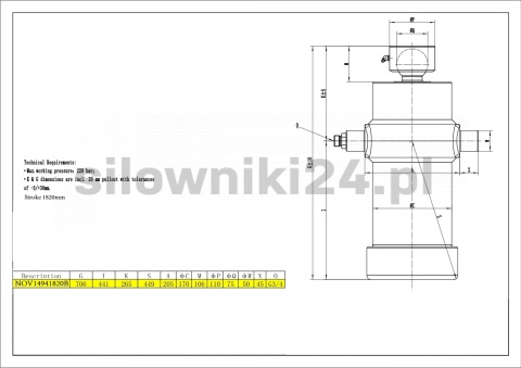 Siłownik wywrotu 25ton 1820mm 4sekcje