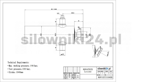 Siłownik wywrotu 8ton 1040mm 5sekcji + łoża