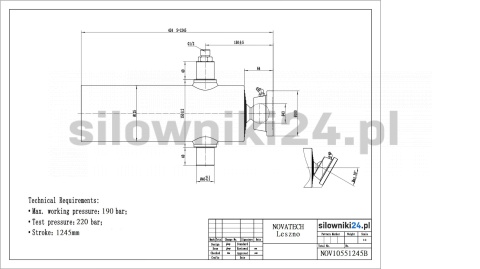 Siłownik wywrotu 8ton 1245mm 5sekcji + łoża